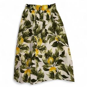 H&M Green and Yellow Leaf Print Midi Skirt